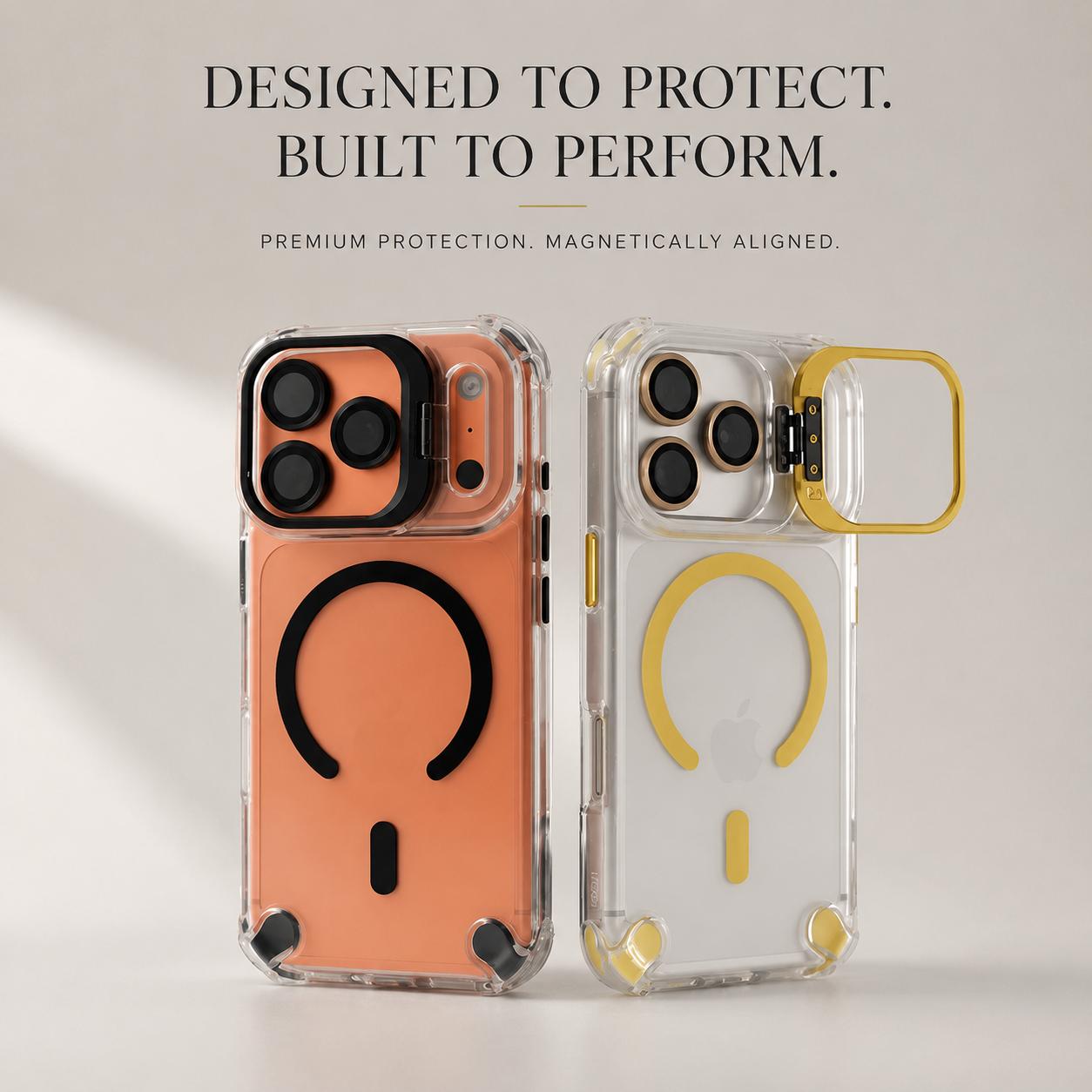 Premium iPhone Case Transparent Magnetic Shockproof Cover Glass Lens Protector Stand Holder MagSafe Compatible Non Slip Full Coverage Design