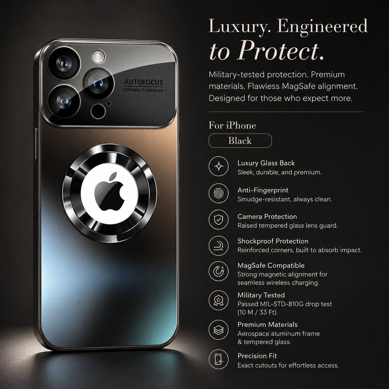 Premium iPhone Case MagSafe Compatible Magnetic Electroplated Glass Cover Shockproof Protective Camera Lens Protection Slim Reflective Hard Back