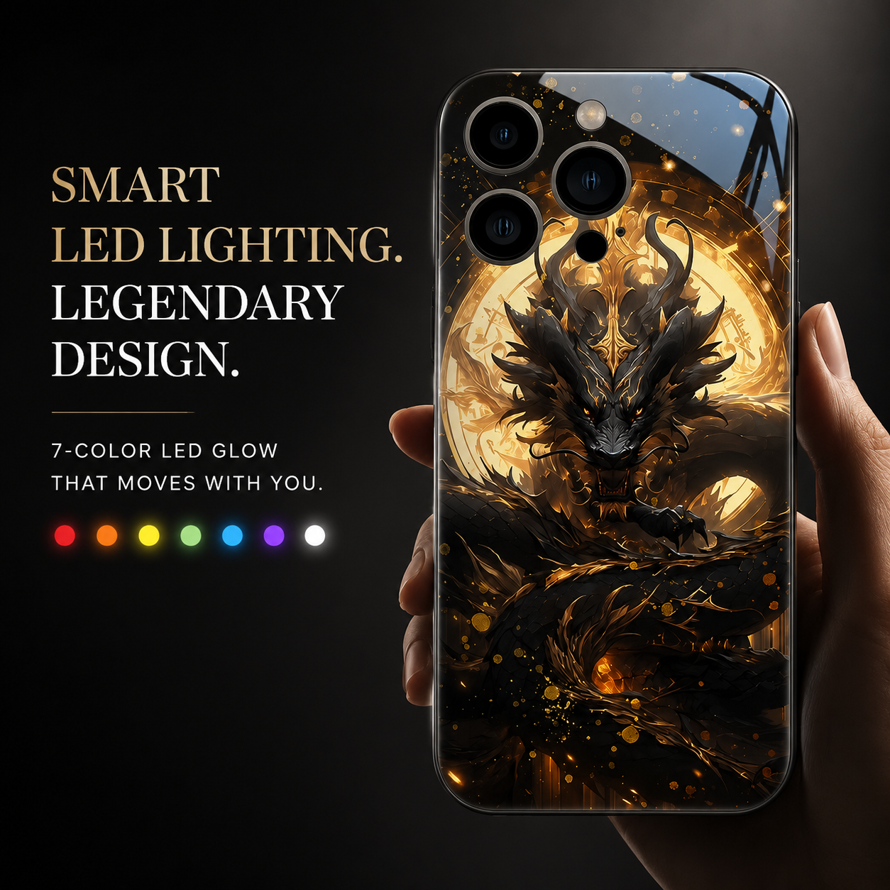 Premium iPhone Case LED Luminous Protective Cover Sound Reactive Tempered Glass Shockproof Camera Lens Protection Slim Full Coverage