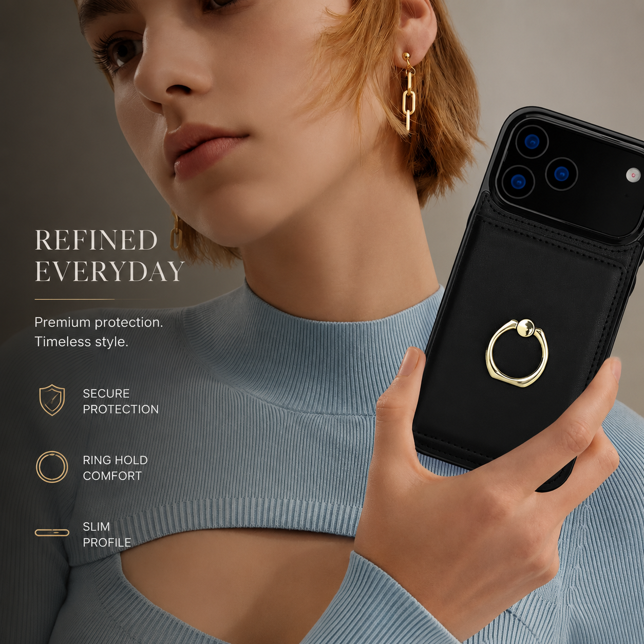 Premium iPhone Case Wallet Flip Cover Card Holder Magnetic Clasp Ring Kickstand PU Leather Shockproof Protective Cover Anti Scratch Full Protection Slim