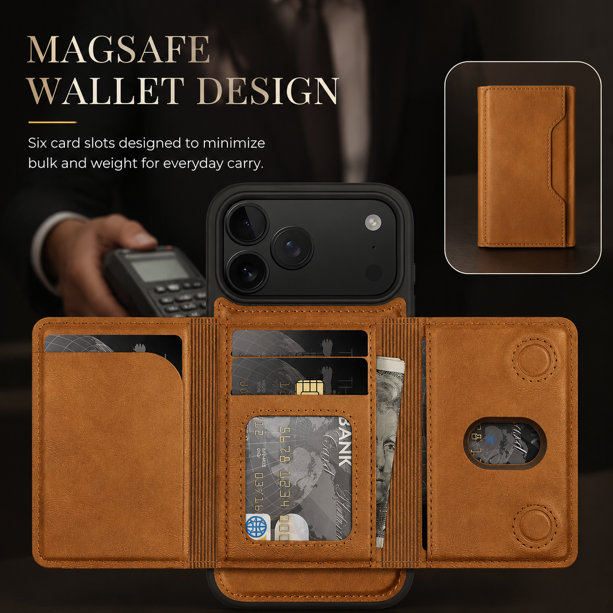 Premium iPhone Case MagSafe Compatible PU Leather Wallet Cover Card Holder Magnetic Shockproof Protective Anti Scratch Non Slip Full Coverage Design
