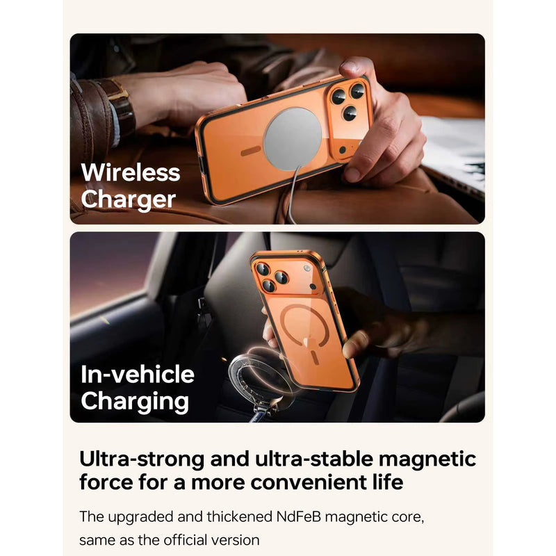 Premium iPhone Case MagSafe Compatible Magnetic Clear Back Aluminum Frame Shockproof Protective Cover Camera Lens Guard Slim Full Coverage Design