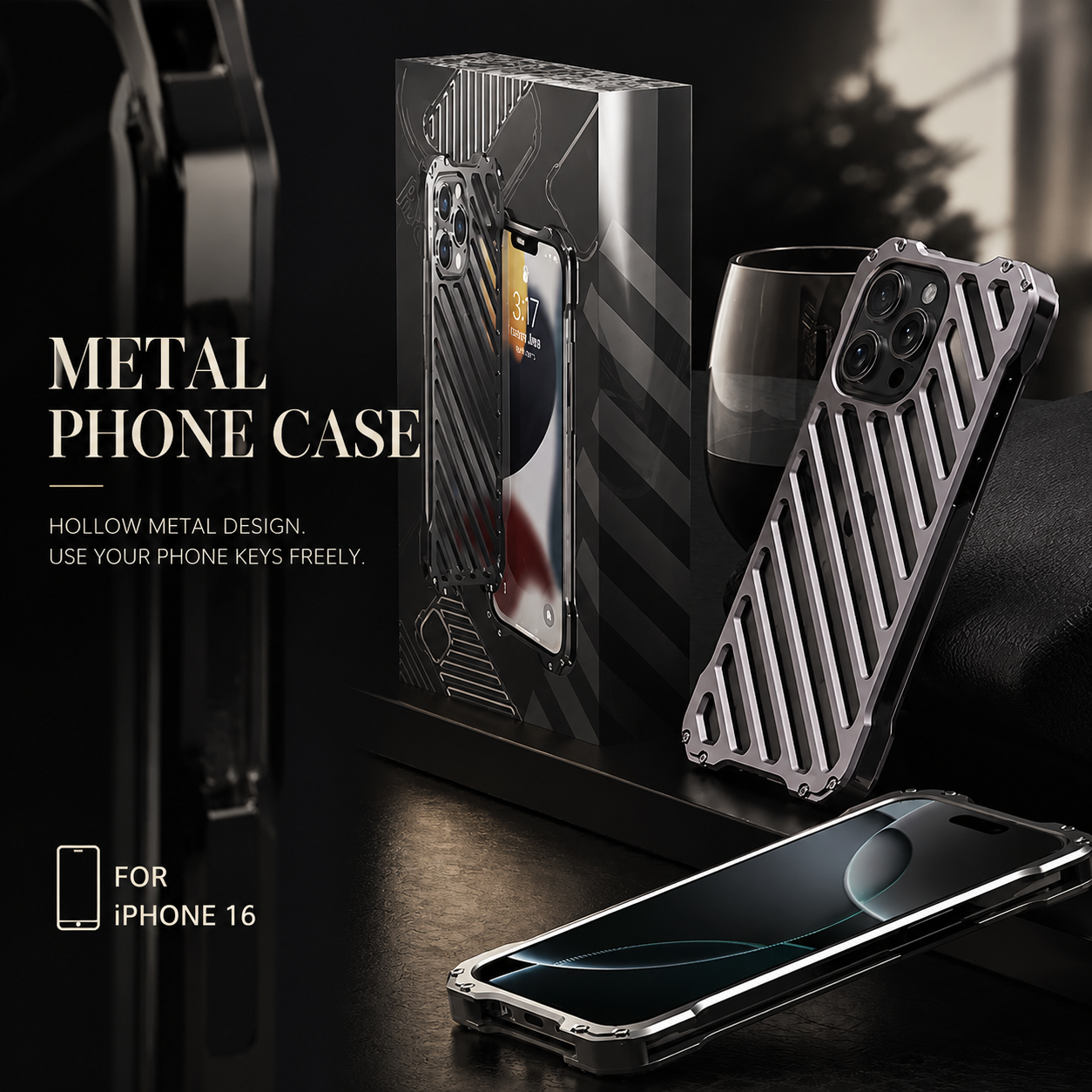 Premium iPhone Case Aluminum Armor Bumper Shockproof Transparent Hard Cover 3D Camera Lens Protection Rugged Metal Gear Anti Slip Full Coverage Design