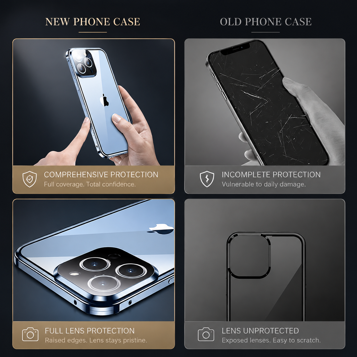 Premium iPhone Case MagSafe Compatible Magnetic Fit Double Sided Tempered Glass Metal Frame 360 Full Body Shockproof Cover Camera Lens Protection Slim Design