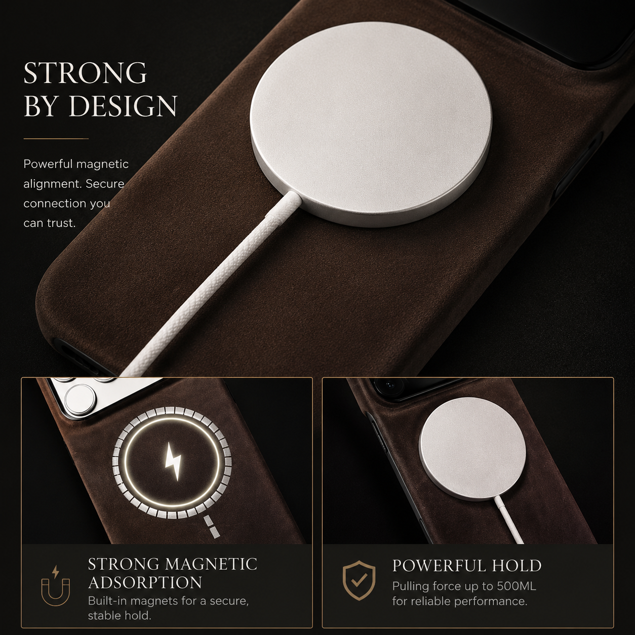 Premium iPhone Case MagSafe Compatible Genuine Leather Magnetic Cover Cowhide Texture Shockproof Protective Cover Anti Scratch Full Back Slim