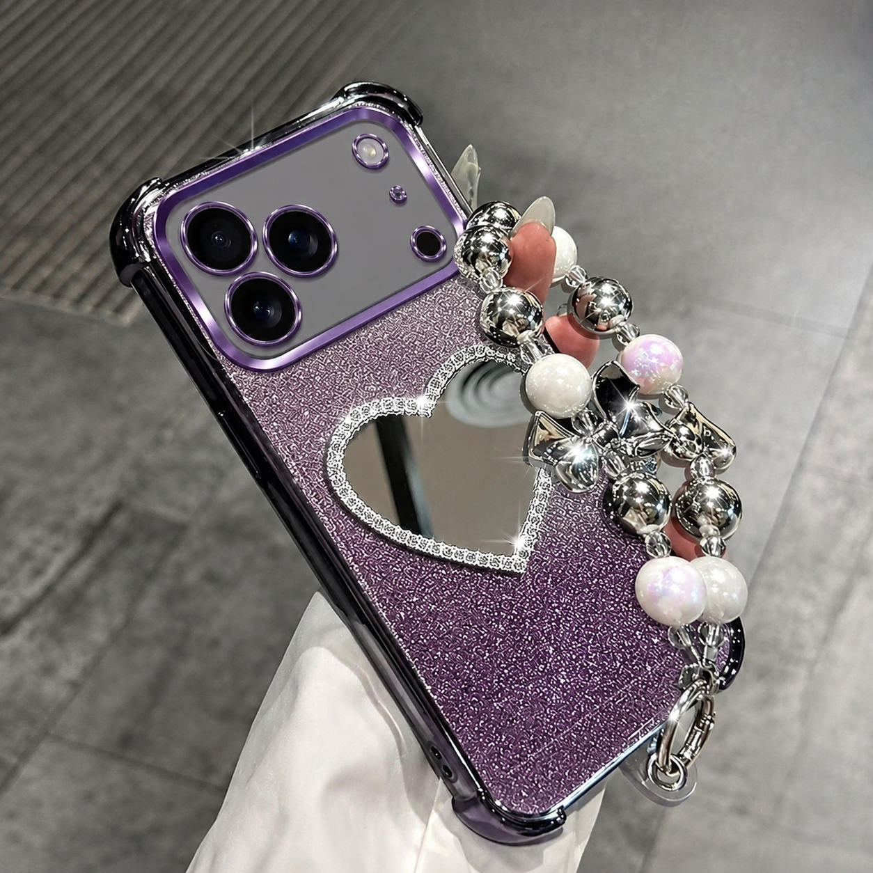 Premium iPhone Case MagSafe Compatible Glitter Mirror Bracelet Cover Shockproof Silicone Stand Holder Non Slip Anti Fingerprint Full Coverage Protective Design
