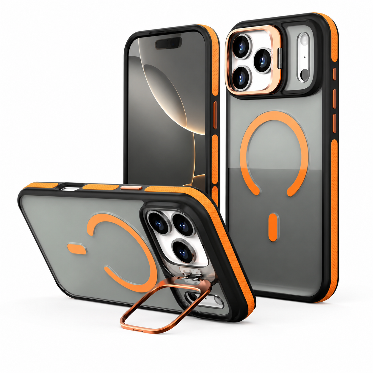Premium iPhone Case MagSafe Compatible Magnetic Transparent Matte Cover Built In Kickstand Shockproof Protective Camera Lens Guard Slim Full Coverage