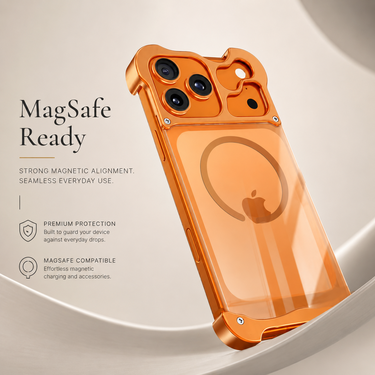 Premium iPhone Case MagSafe Compatible Magnetic Bumper Aluminum Corner Protection Transparent Back Shockproof Camera Lens Guard Slim Frameless Protective Cover