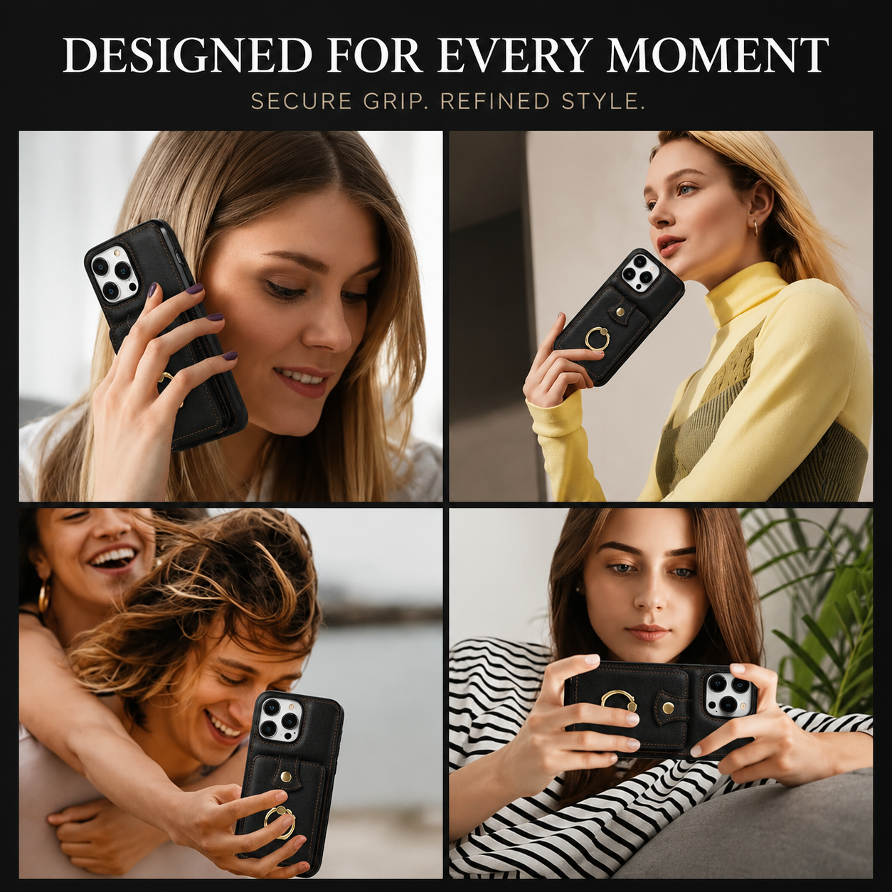 Premium iPhone Case Wallet Cover Card Holder RFID Blocking Ring Kickstand PU Leather Shockproof Protective Cover Anti Scratch Slim Full Protection
