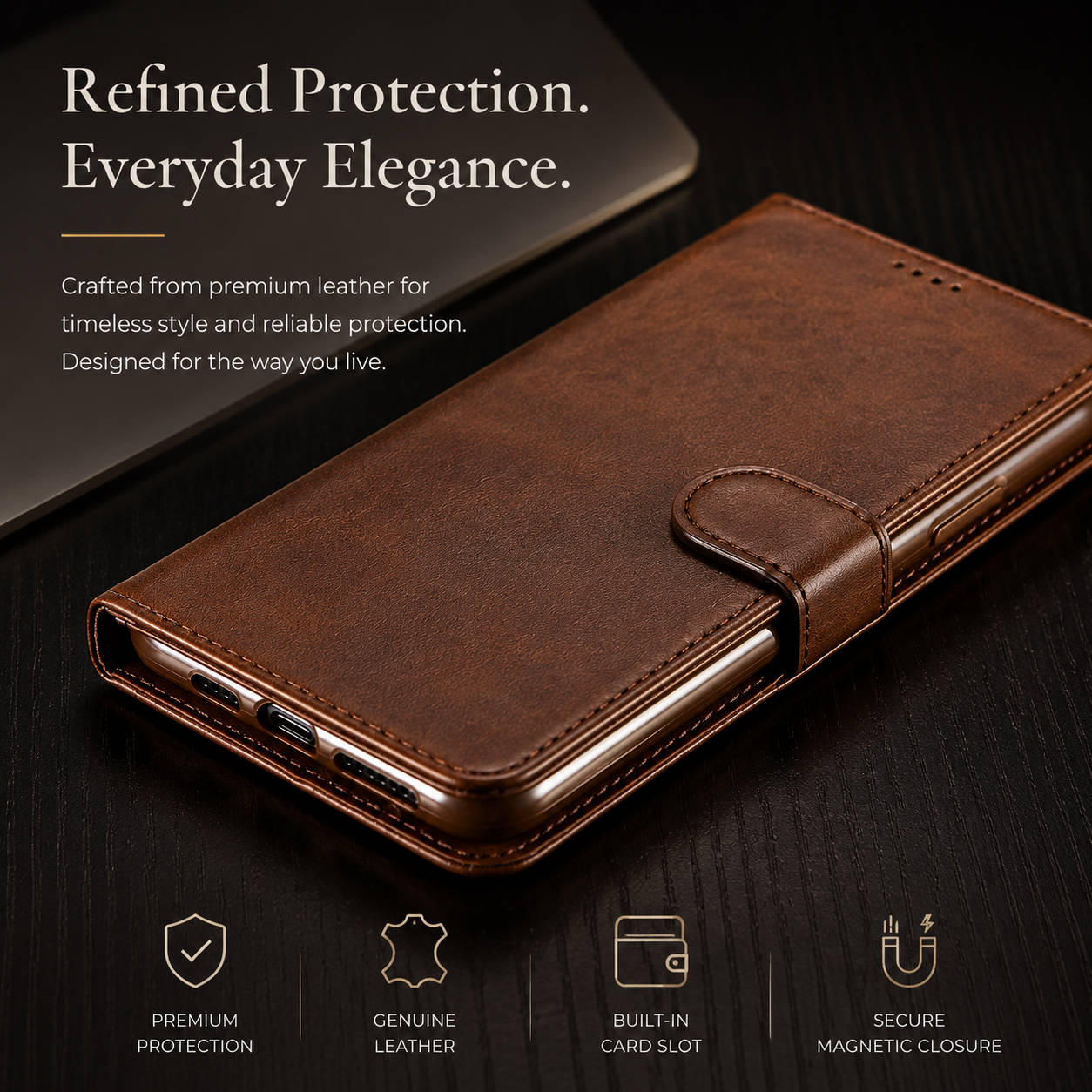 Premium iPhone Case Leather Wallet Flip Cover Card Holder Magnetic Closure Shockproof Camera Protection Slim Full Coverage Protective Design