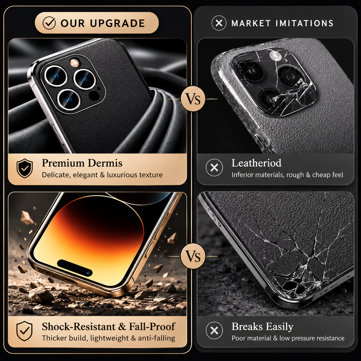 Premium iPhone Case Genuine Cowhide Leather Protective Cover MagSafe Compatible Camera Lens Protection Shockproof Plating Frame Slim Full Coverage
