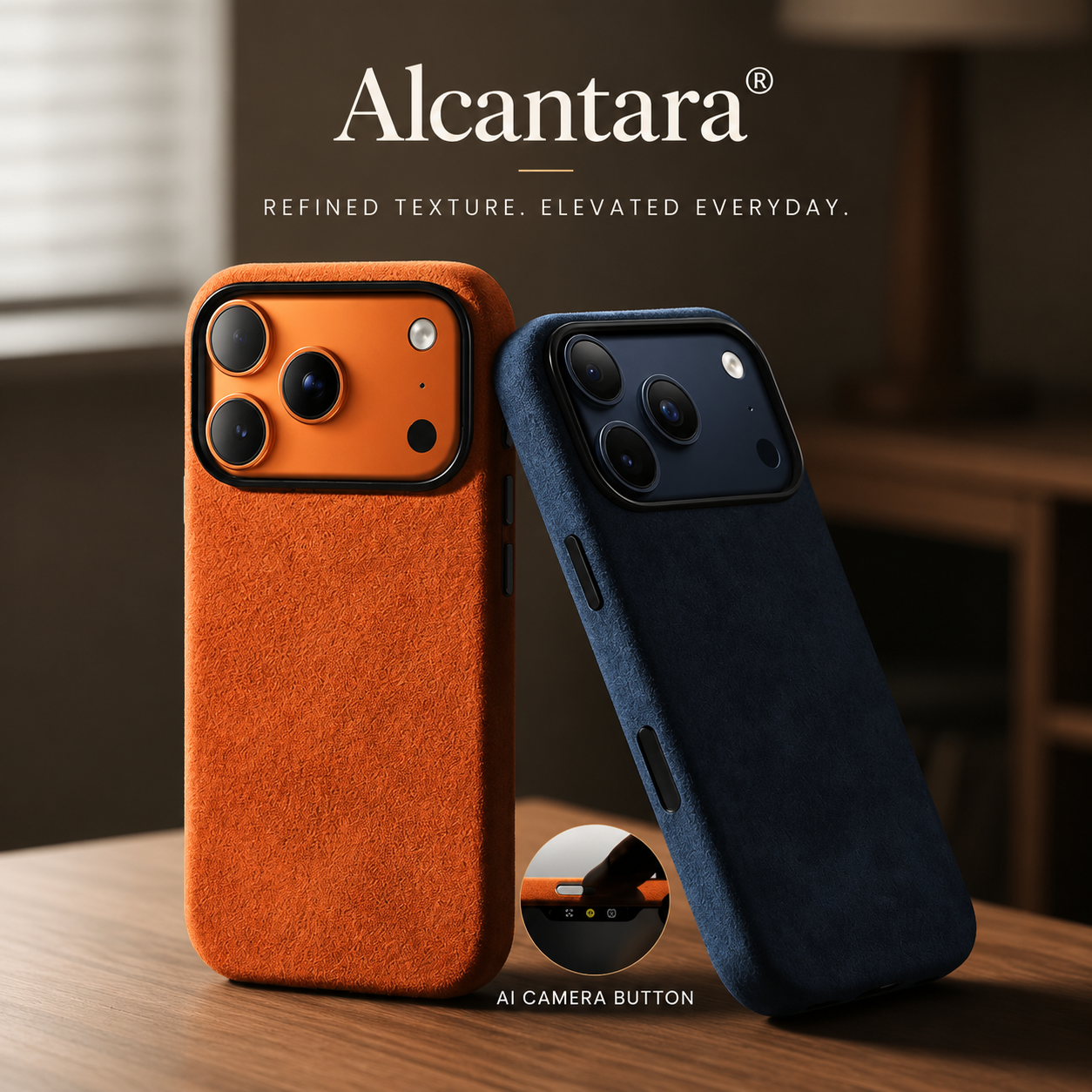 Premium iPhone Case Italian Alcantara Magnetic MagSafe Compatible Smart Button Leather Finish Protective Cover Slim Full Coverage Luxury Design