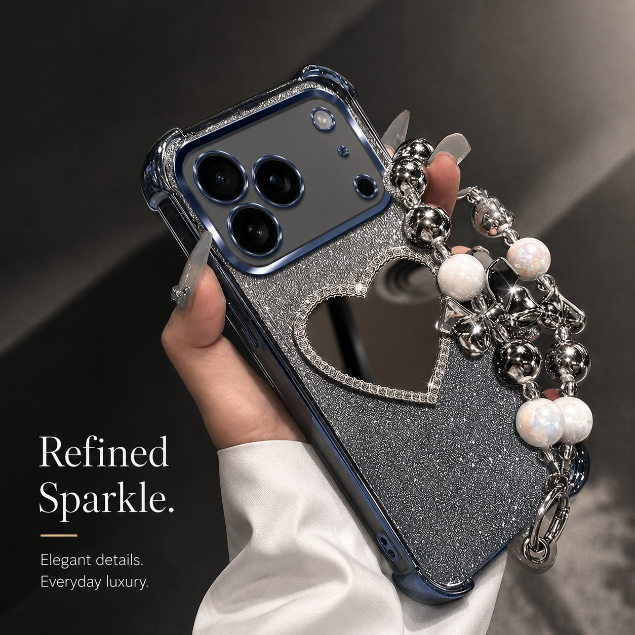 Premium iPhone Case MagSafe Compatible Glitter Mirror Bracelet Cover Shockproof Silicone Stand Holder Non Slip Anti Fingerprint Full Coverage Protective Design