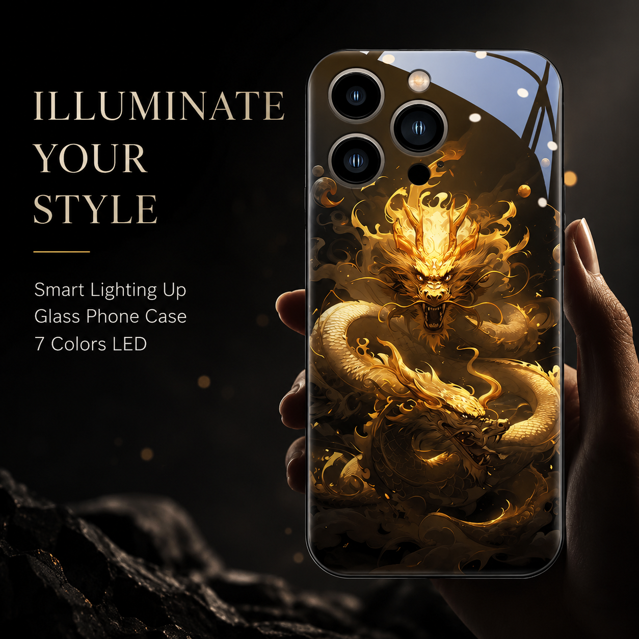 Premium iPhone Case LED Luminous Protective Cover Sound Reactive Tempered Glass Shockproof Camera Lens Protection Slim Full Coverage