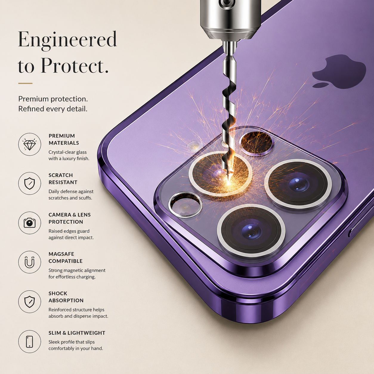 Premium iPhone Case MagSafe Compatible Transparent Shockproof Protective Cover Clear Hard Back Silicone Bumper Camera Lens Protection Ultra Thin Full Coverage