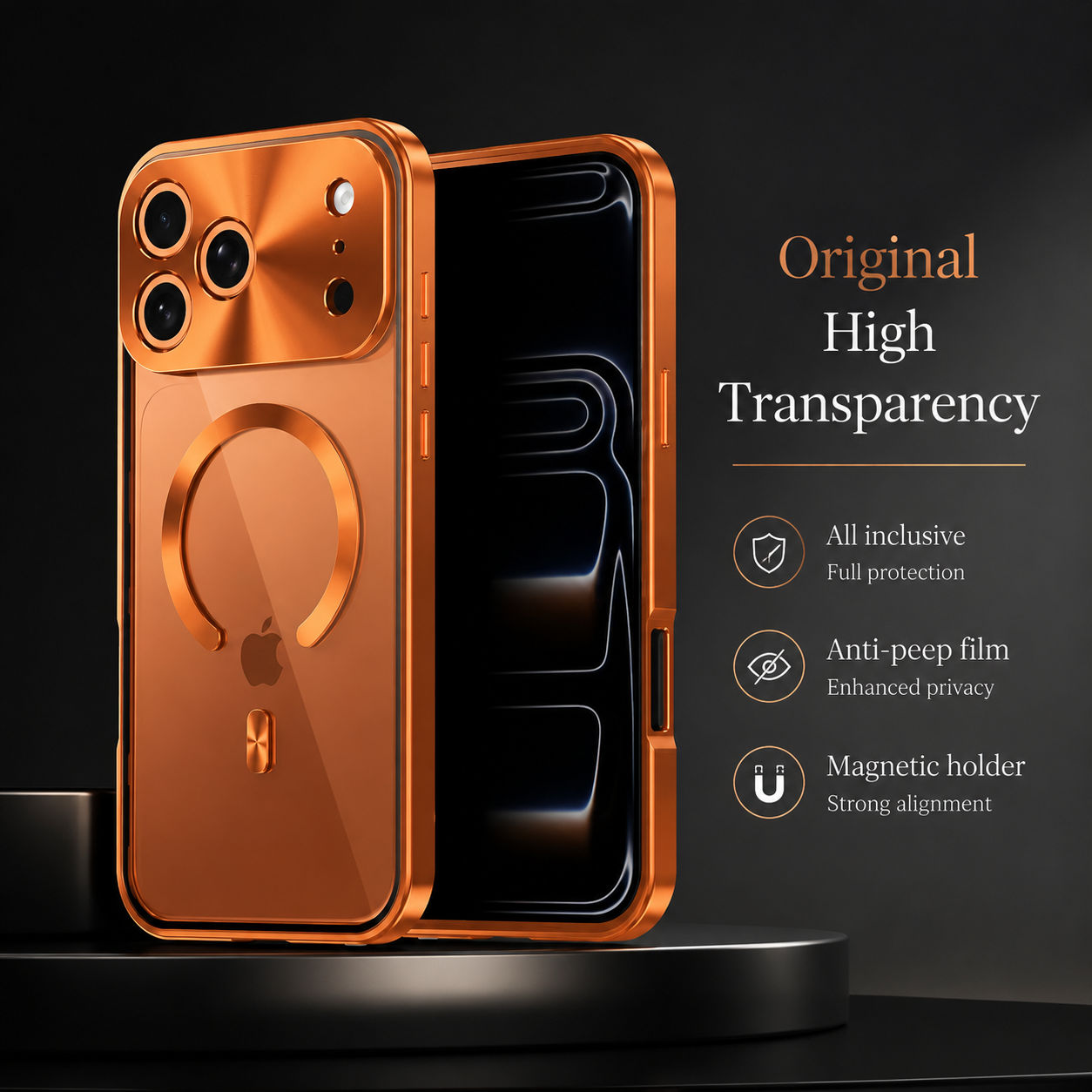 Premium iPhone Case MagSafe Compatible Magnetic Aluminum Frame Privacy Screen Protector Clear Back Shockproof Camera Lens Guard Slim Full Coverage