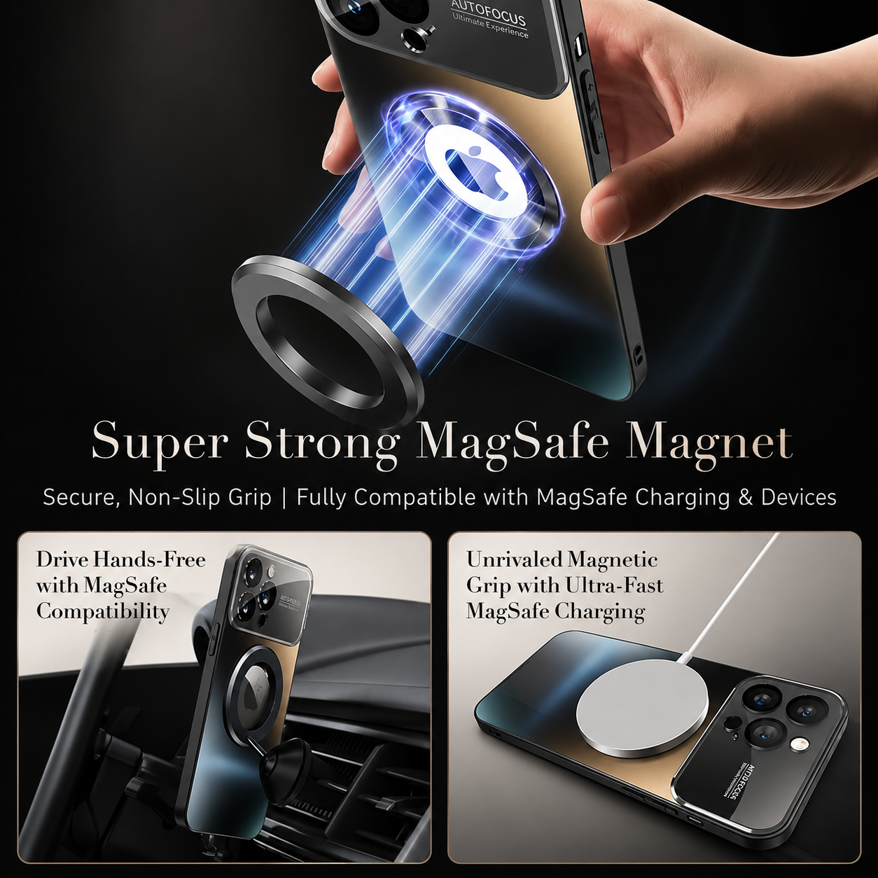 Premium iPhone Case MagSafe Compatible Magnetic Electroplated Glass Cover Shockproof Protective Camera Lens Protection Slim Reflective Hard Back