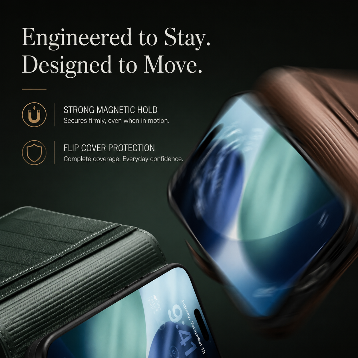Premium iPhone Case Genuine Leather Wallet Flip Cover Card Holder Kickstand Shockproof Anti Scratch Ultra Slim Full Coverage Protective Design