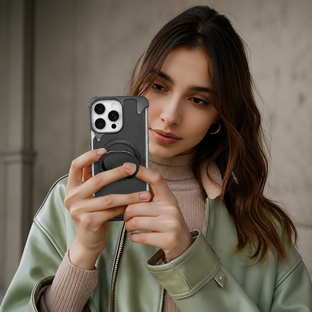 Premium iPhone Case Genuine Leather Magnetic Cover MagSafe Compatible Frameless Rotating Stand Ring Shockproof Anti Drop Protection Slim Profile