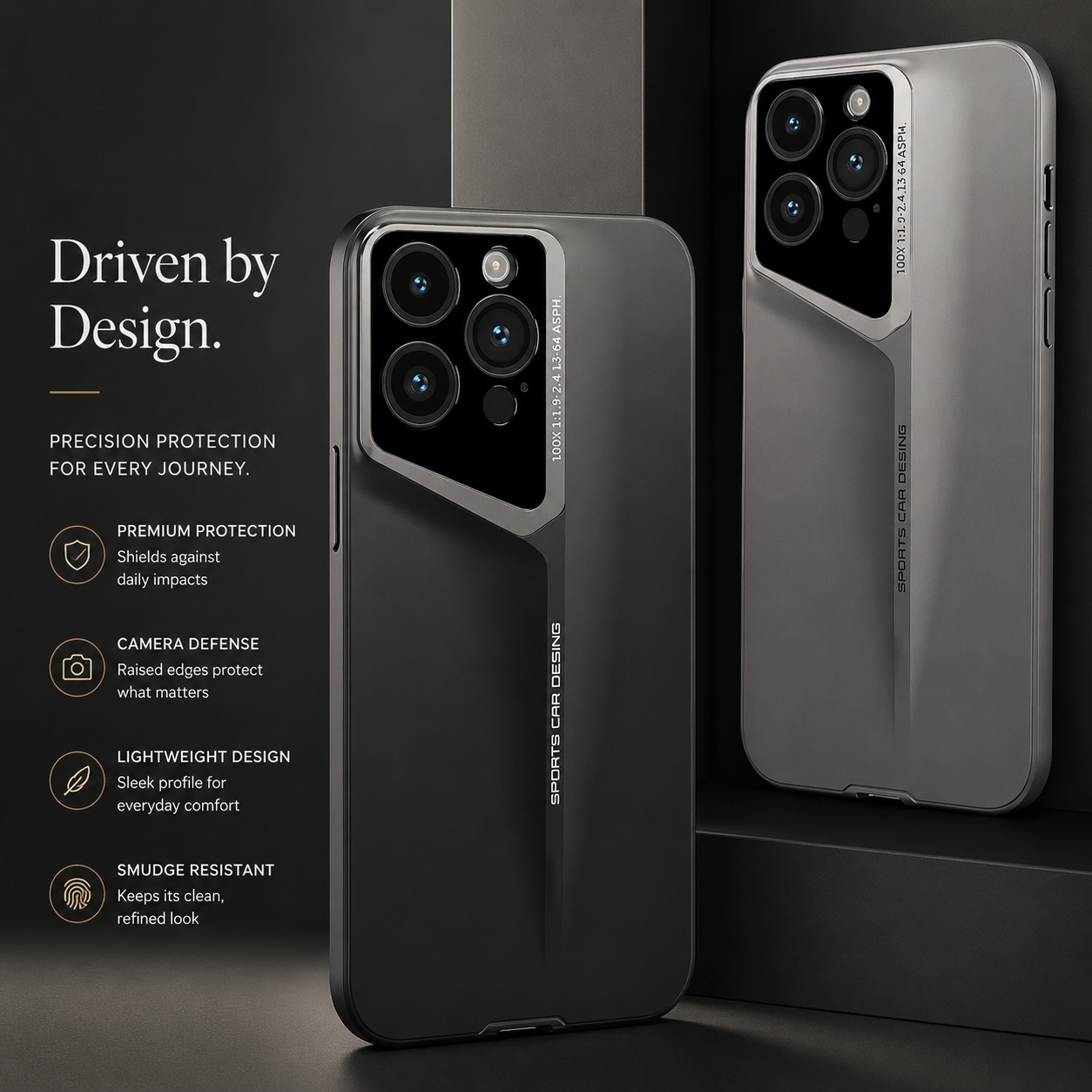 Premium iPhone Case Ultra Thin Titanium Finish Blade Style Shockproof Lens Protection Lightweight Half Wrapped Protective Cover Full Coverage Design