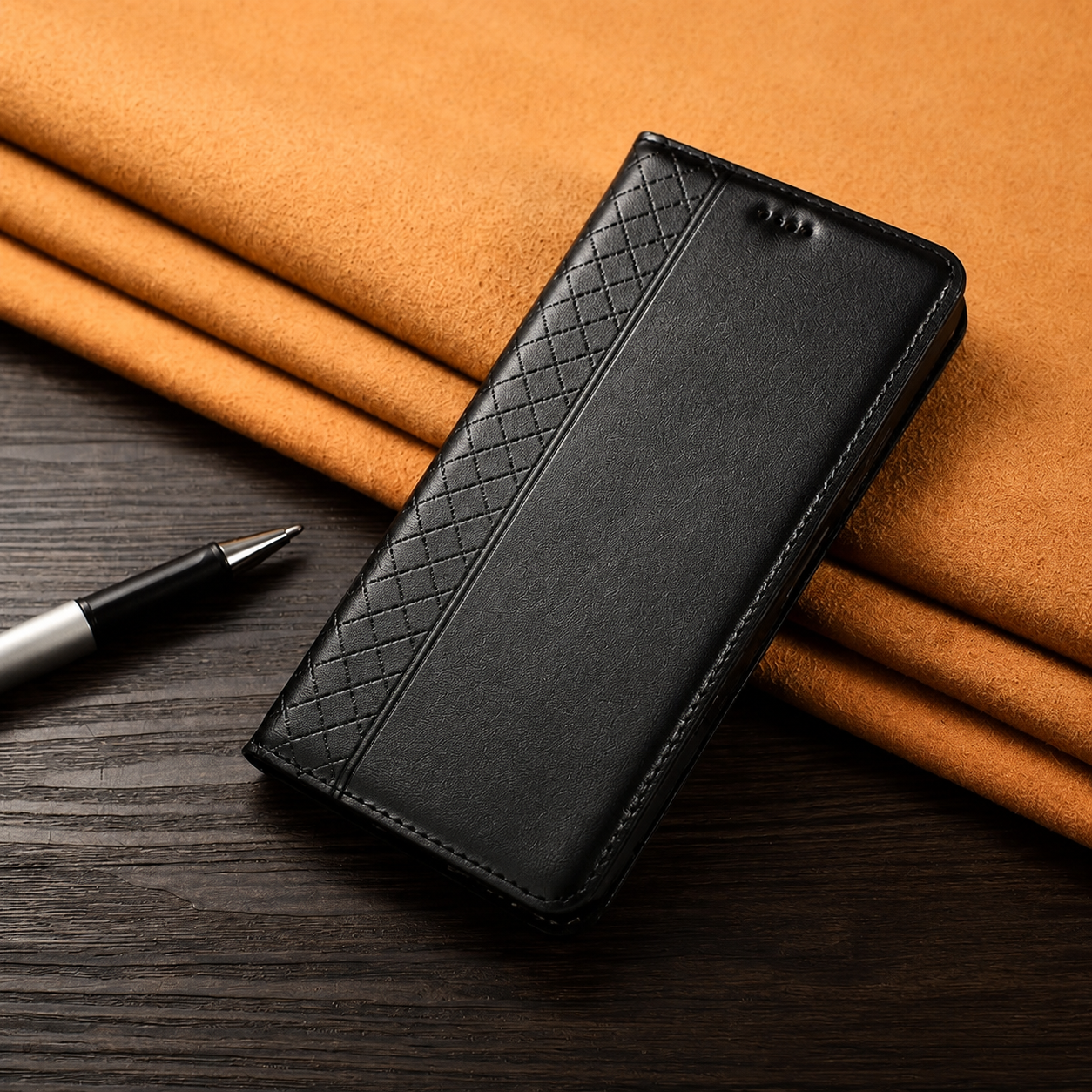 Premium iPhone Wallet Case Genuine Nappa Leather Flip Cover Card Holder Magnetic Closure Shockproof Full Body Slim Business Design Protective Case