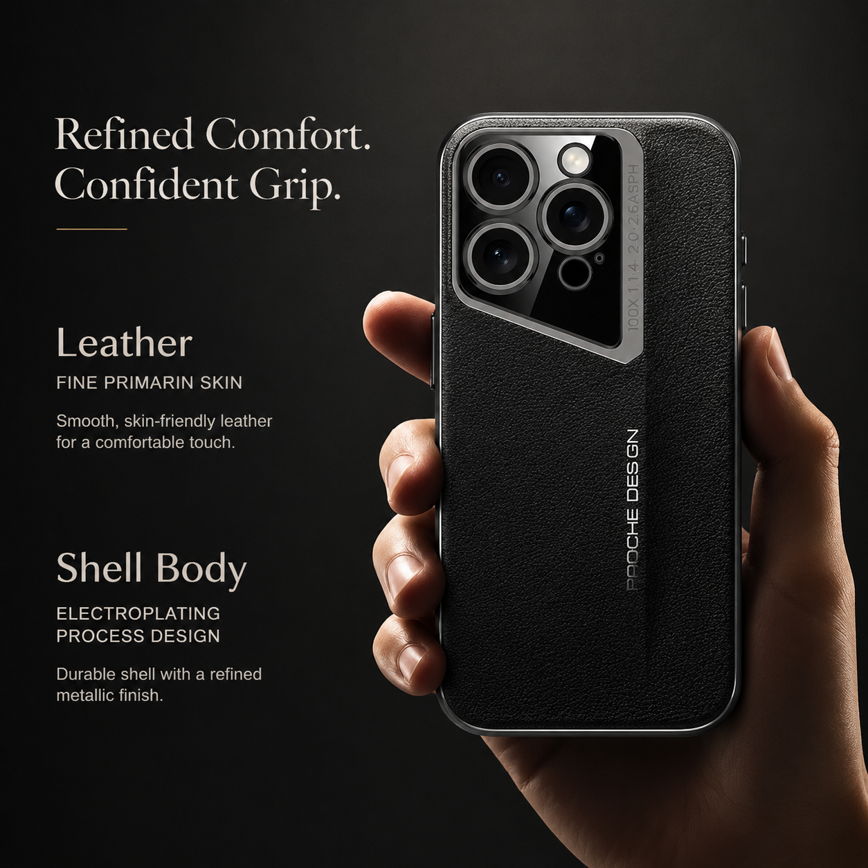 Premium iPhone Case Vegan Leather Hard Back Cover Camera Lens Protection Anti Fingerprint Anti Scratch Slim Lightweight Full Coverage Design