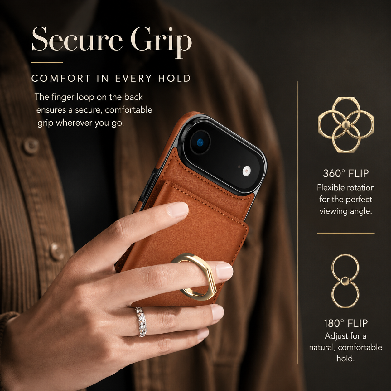 Premium iPhone Case Wallet Flip Cover Card Holder Magnetic Clasp Ring Kickstand PU Leather Shockproof Protective Cover Anti Scratch Full Protection Slim