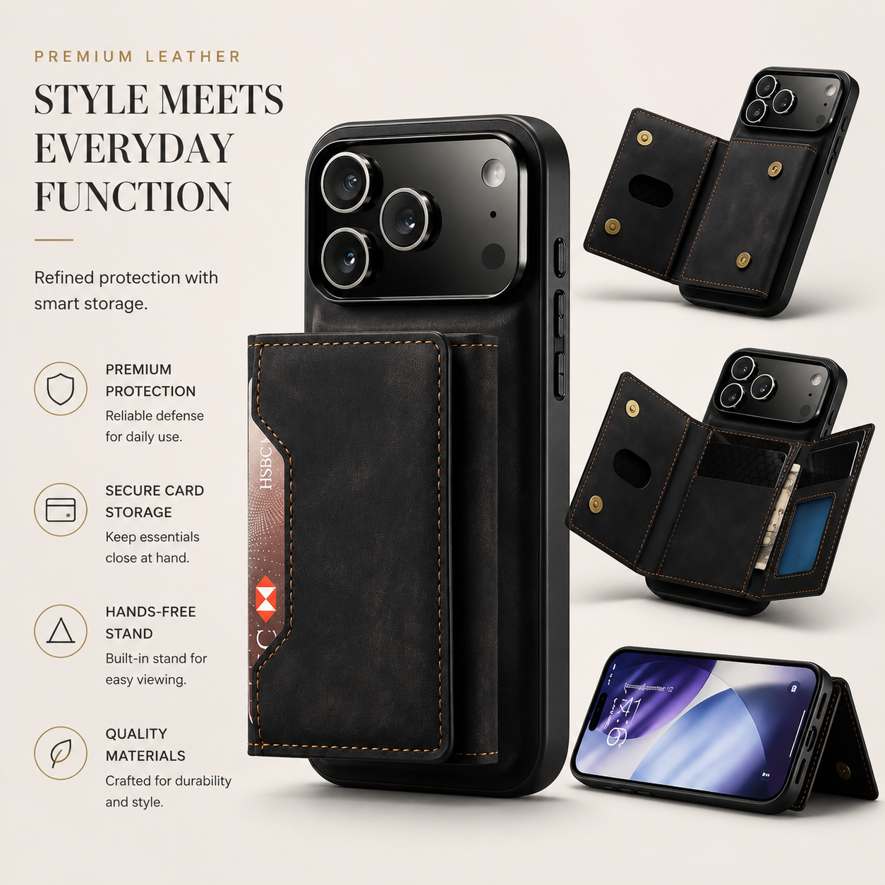 Premium iPhone Case Detachable Magnetic Wallet Cover Leather Card Holder Kickstand Shockproof Protective Cover Anti Scratch Full Body Slim