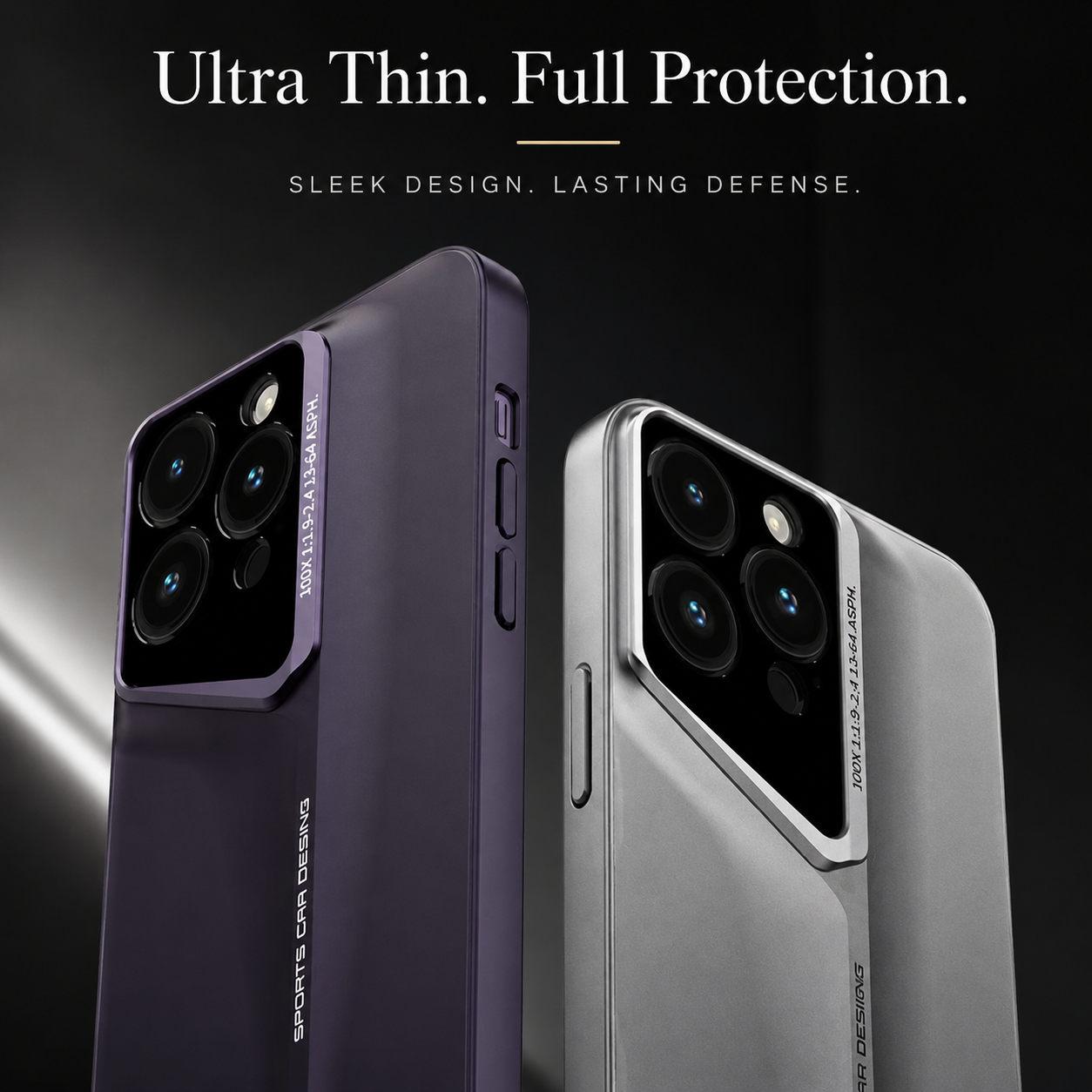 Premium iPhone Case Ultra Thin Titanium Finish Blade Style Shockproof Lens Protection Lightweight Half Wrapped Protective Cover Full Coverage Design