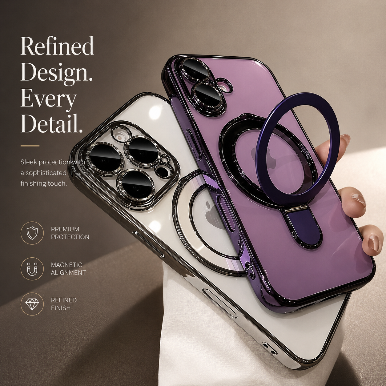 Premium iPhone Case MagSafe Compatible Magnetic Protective Cover Transparent Acrylic Back Built-in Stand Shockproof Camera Protection Slim Full Coverage