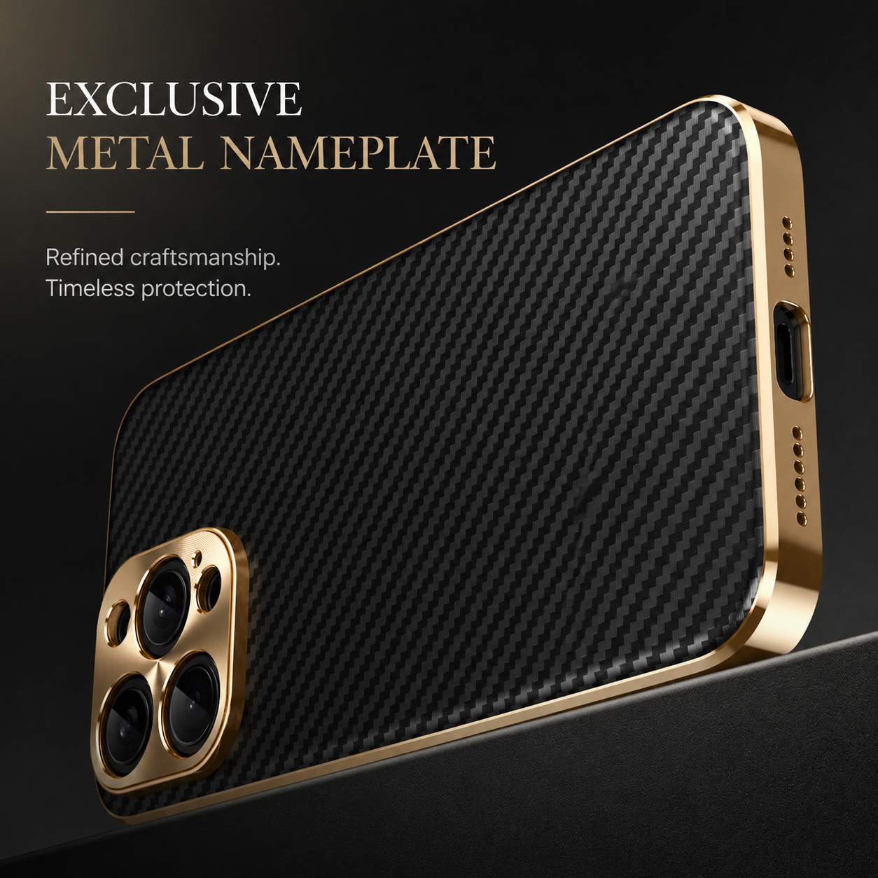Premium iPhone Case Carbon Fiber Textured Leather Protective Cover Metal Camera Lens Guard Shockproof Slim Fit Durable Armor Design Full Coverage Case