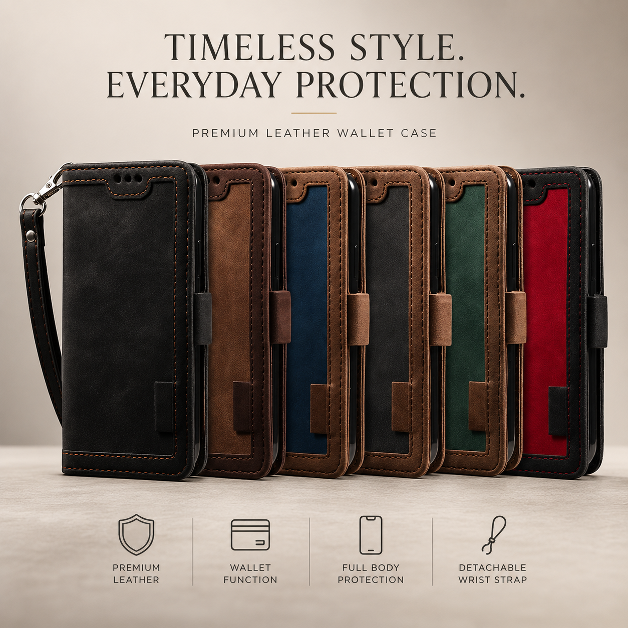Premium iPhone Case Leather Wallet Flip Cover MagSafe Compatible Card Holder Magnetic Closure Shockproof Camera Protection Stand Full Coverage