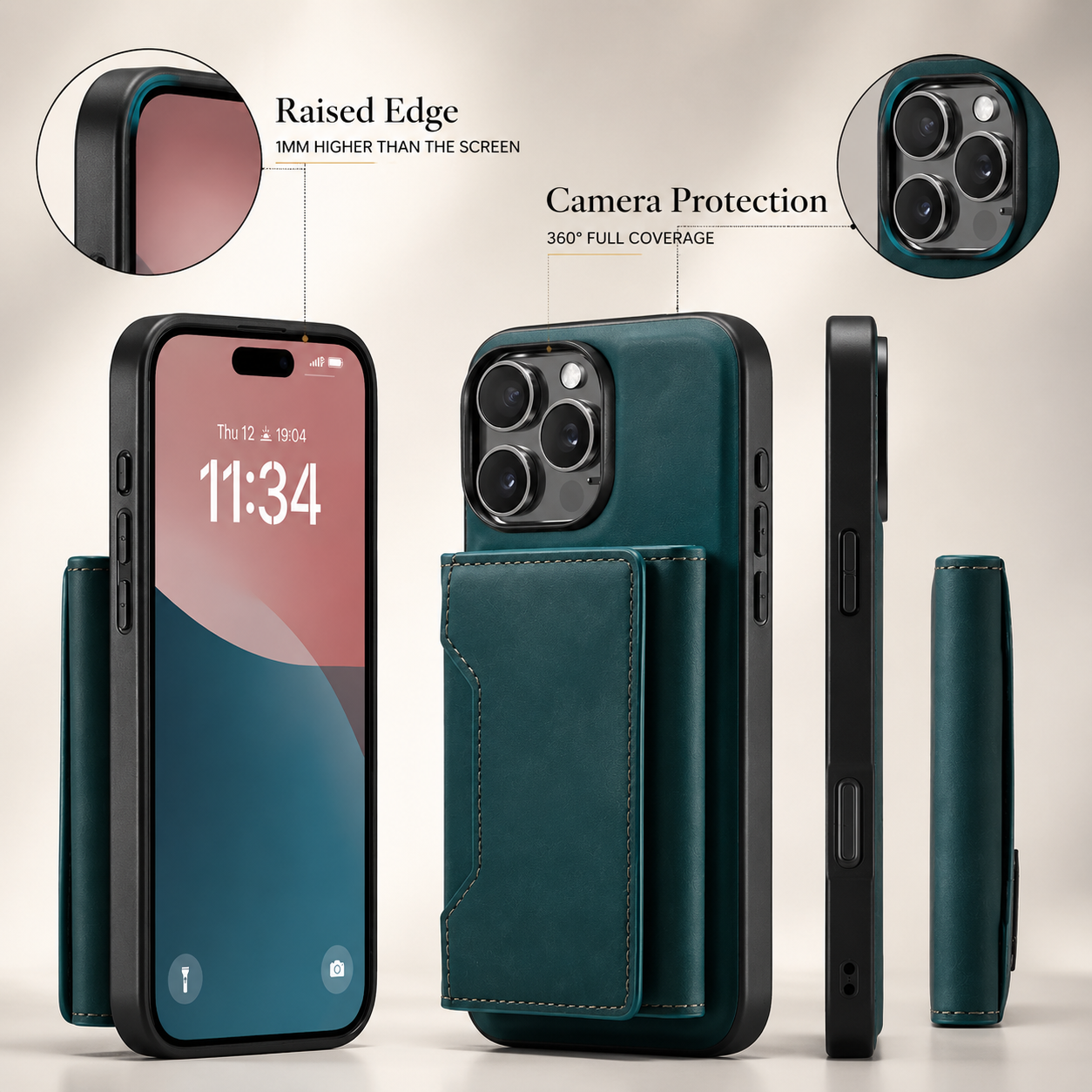 Premium iPhone Case Magnetic Leather Wallet Cover Card Holder Kickstand Money Slot Shockproof Protective Cover Anti Scratch Slim Half Wrapped