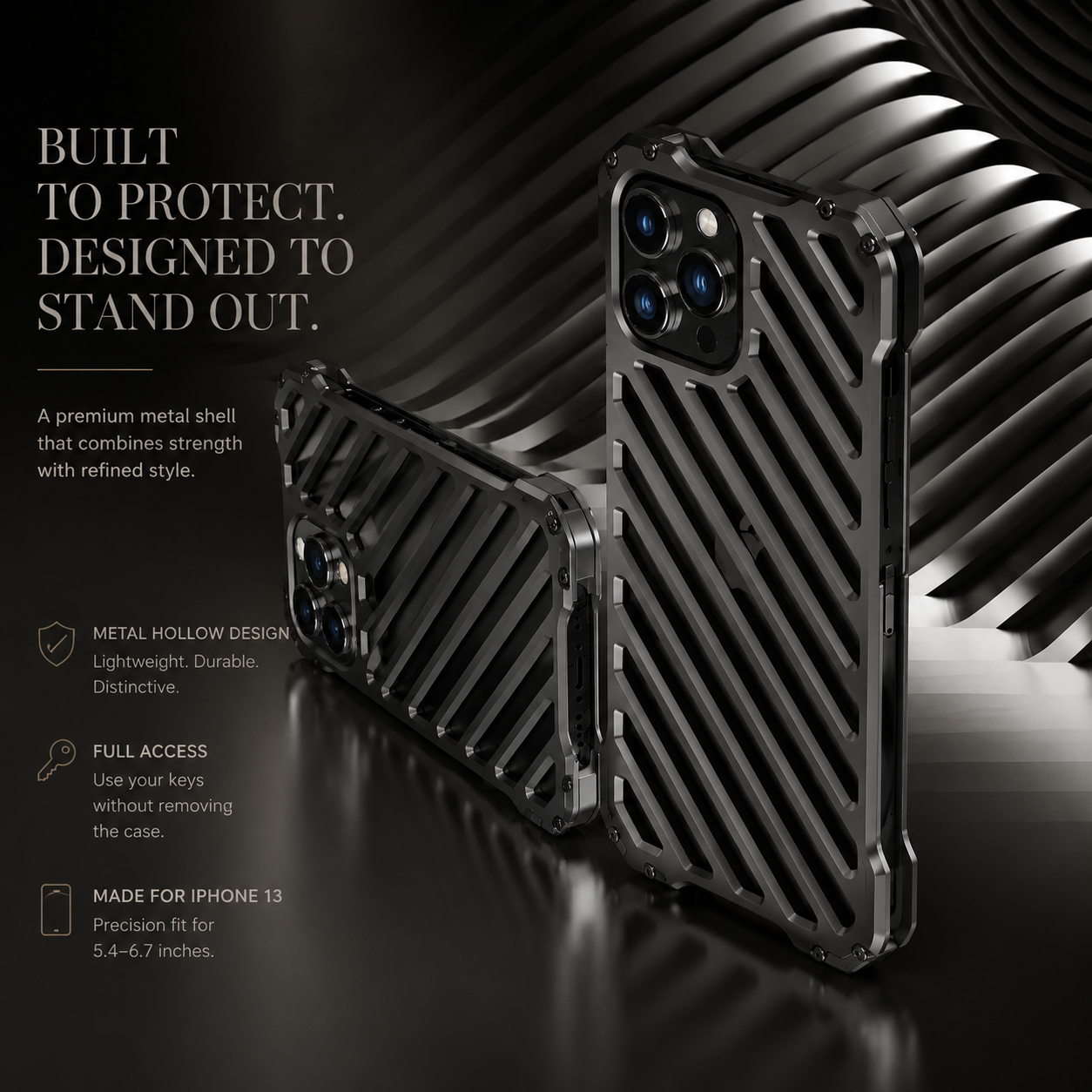 Premium iPhone Case Aluminum Armor Bumper Shockproof Transparent Hard Cover 3D Camera Lens Protection Rugged Metal Gear Anti Slip Full Coverage Design