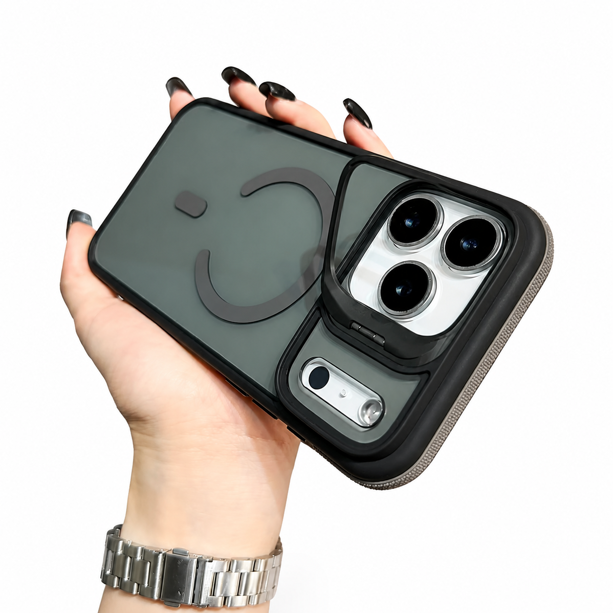 Premium iPhone Case MagSafe Compatible Magnetic Transparent Matte Cover Built In Kickstand Shockproof Protective Camera Lens Guard Slim Full Coverage