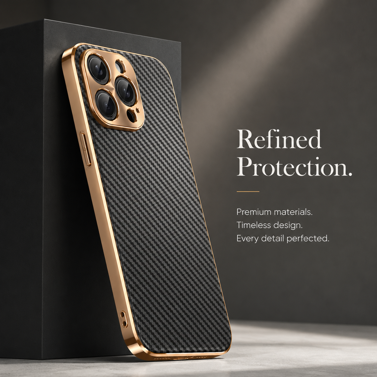 Premium iPhone Case Carbon Fiber Textured Leather Protective Cover Metal Camera Lens Guard Shockproof Slim Fit Durable Armor Design Full Coverage Case