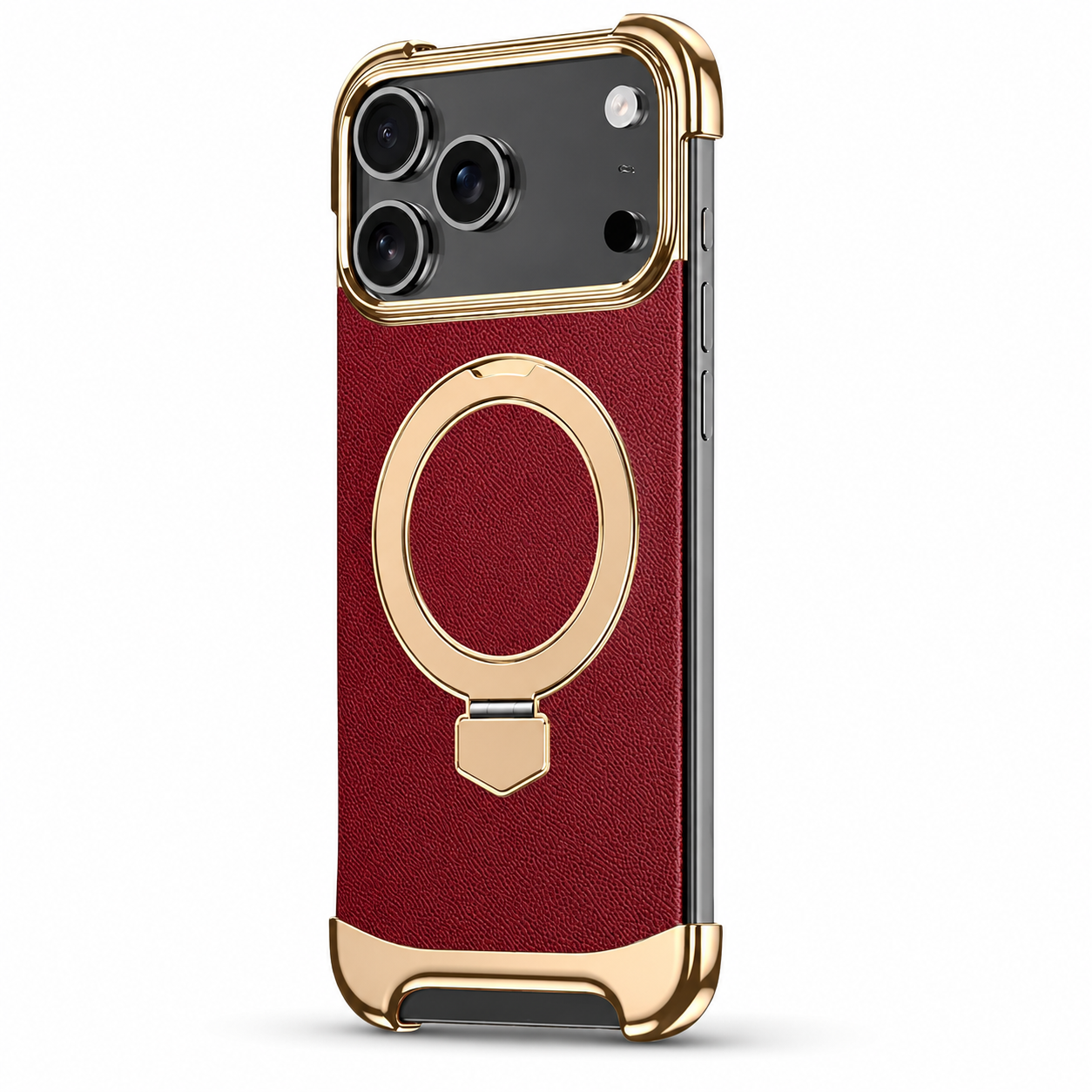 Premium iPhone Case MagSafe Compatible Frameless Magnetic Leather Back Metal Bumper Stand Shockproof Camera Lens Guard Ultra Thin Design