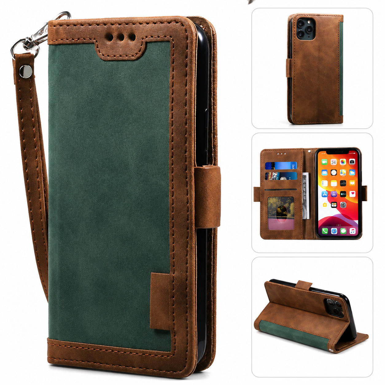 Premium iPhone Case Leather Wallet Flip Cover MagSafe Compatible Card Holder Magnetic Closure Shockproof Camera Protection Stand Full Coverage