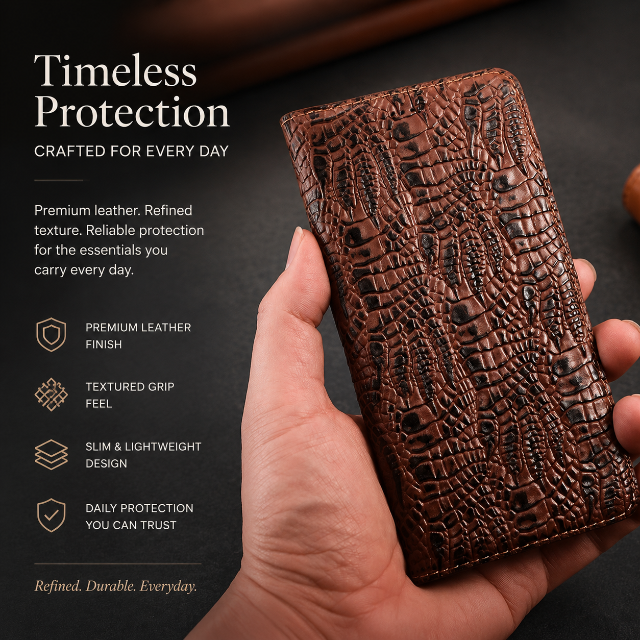 Premium iPhone Case Genuine Leather Wallet Flip Cover Card Holder Crocodile Texture Shockproof Protective Cover Anti Scratch Slim Full Protection
