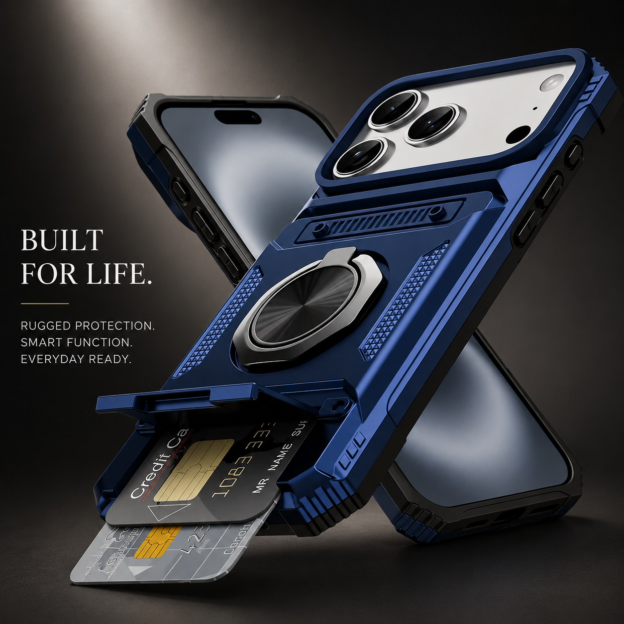 Premium iPhone Case Magnetic Rotating Ring Kickstand Wallet Cover Shockproof Card Holder Heavy Duty Protective Full Coverage Anti Scratch Design