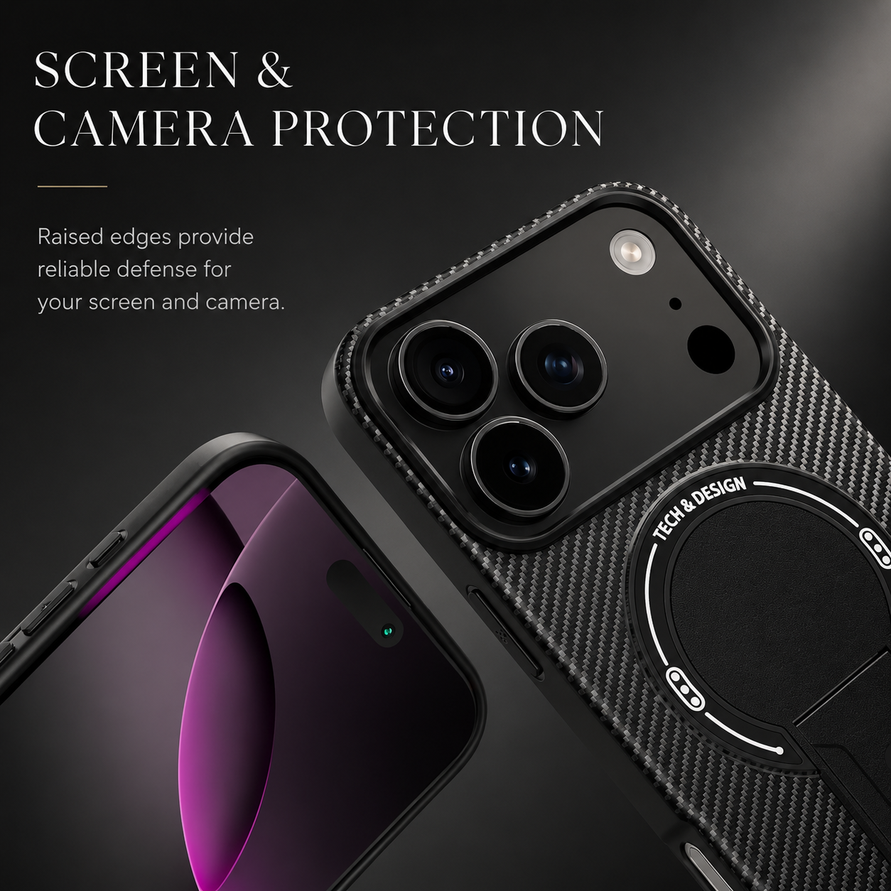Premium iPhone Case MagSafe Compatible Carbon Fiber Pattern Fold Stand Shockproof Dual Layer Military Grade Protective Cover Full Coverage Armor Design