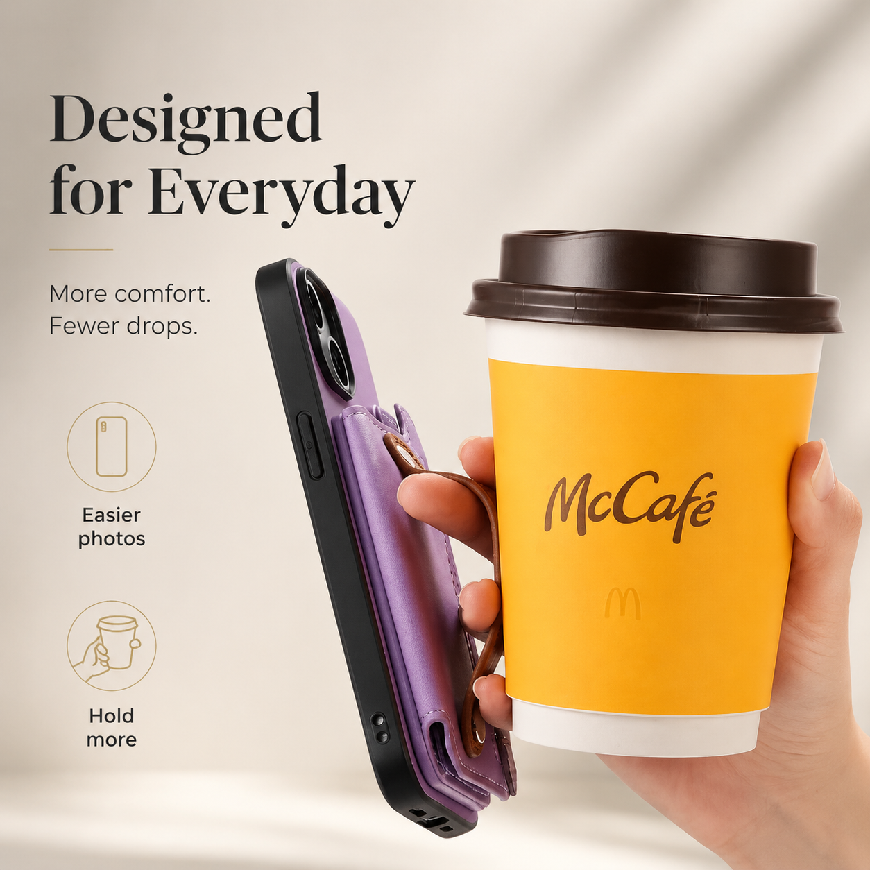 Premium iPhone Wallet Case Detachable Zipper Flip Cover PU Leather Card Holder Magnetic Closure Wrist Strap Shockproof Full Coverage Protective Design