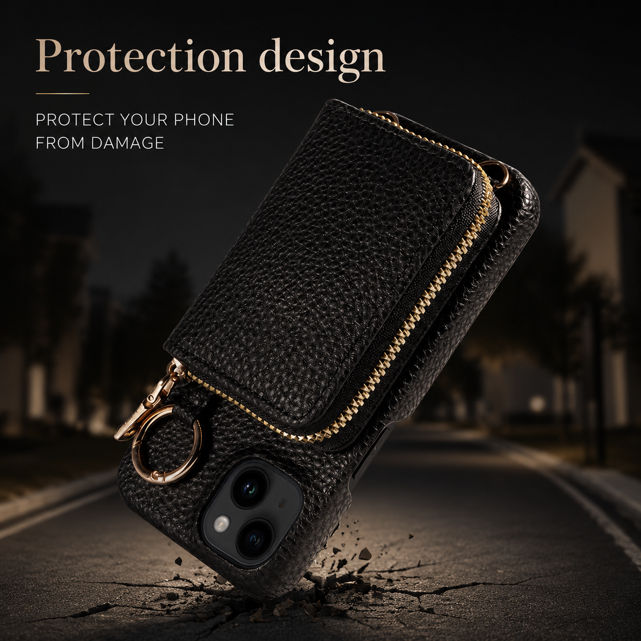 Premium iPhone Case Leather Wallet Crossbody Cover MagSafe Compatible Card Holder Zipper Pocket Magnetic Closure Shockproof Full Coverage Lanyard Strap