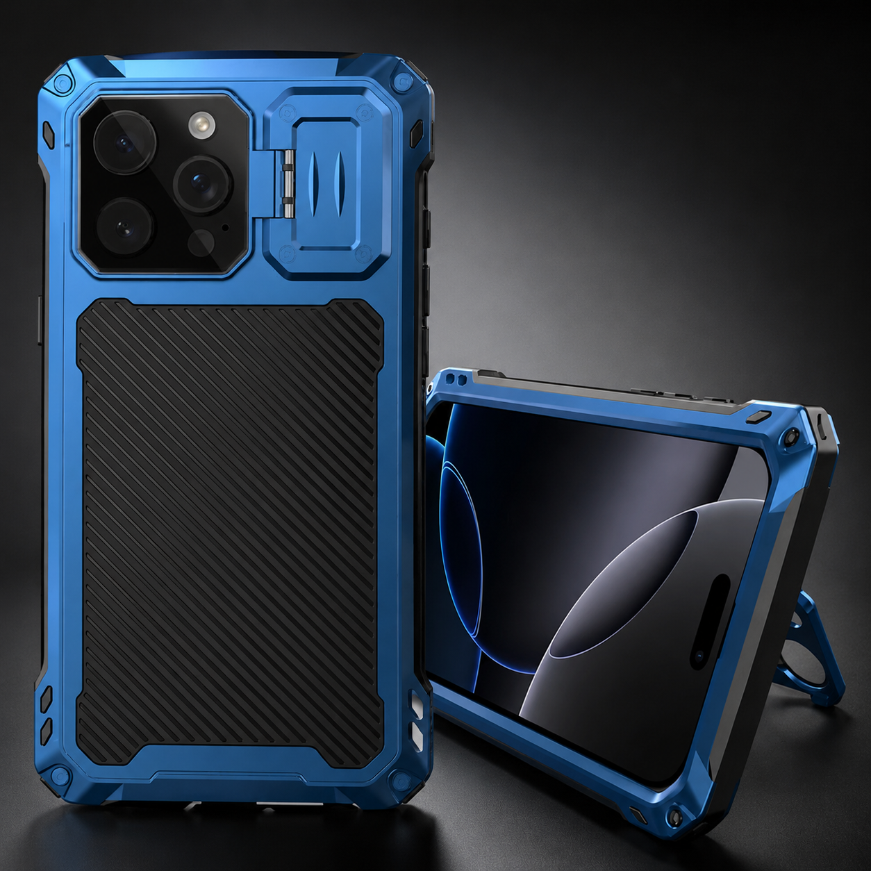Premium iPhone Case Heavy Duty Metal MagSafe Cover Camera Guard Kickstand 9H Screen Protector Shockproof Aluminum Bumper Full Coverage Protective Design