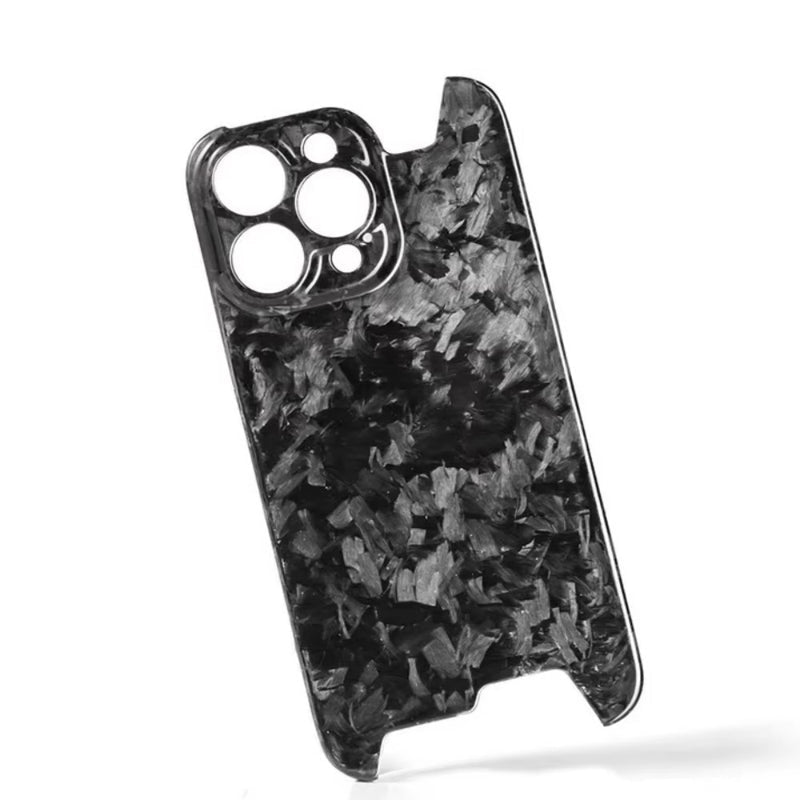 Premium iPhone Case Forged Carbon Fiber Cover Ultra Thin Glossy Lightweight Scratch Resistant Half Wrapped Slim Protective Wireless Charging Design