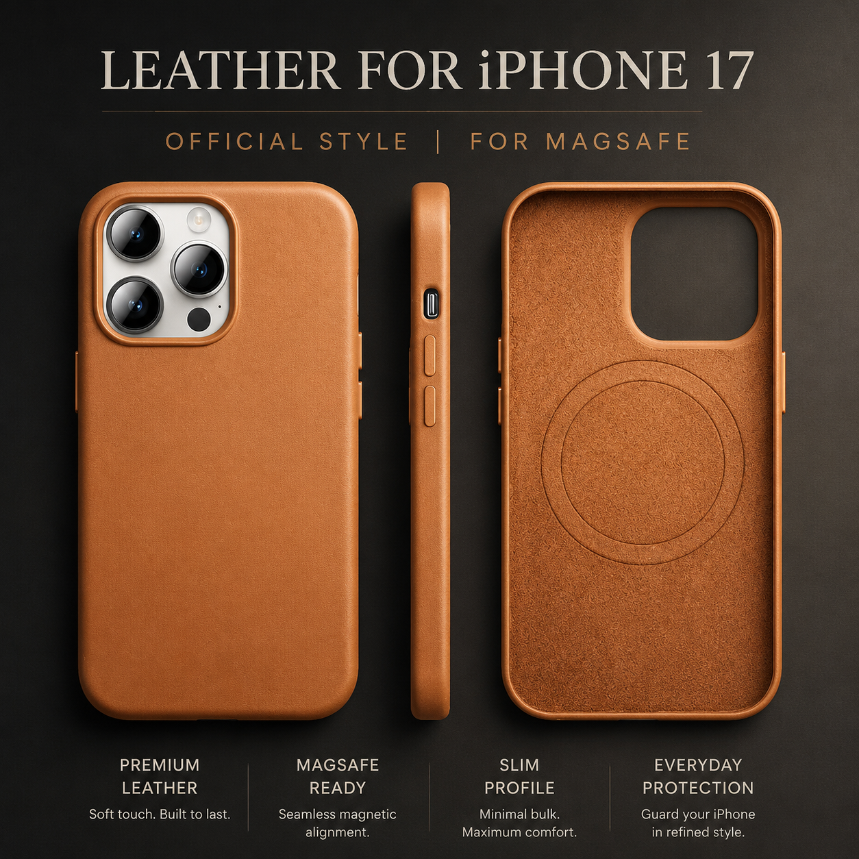 Premium iPhone Case MagSafe Compatible Leather Cover Magnetic Back Shockproof Protective Cover Anti Scratch Slim Half Wrapped Design