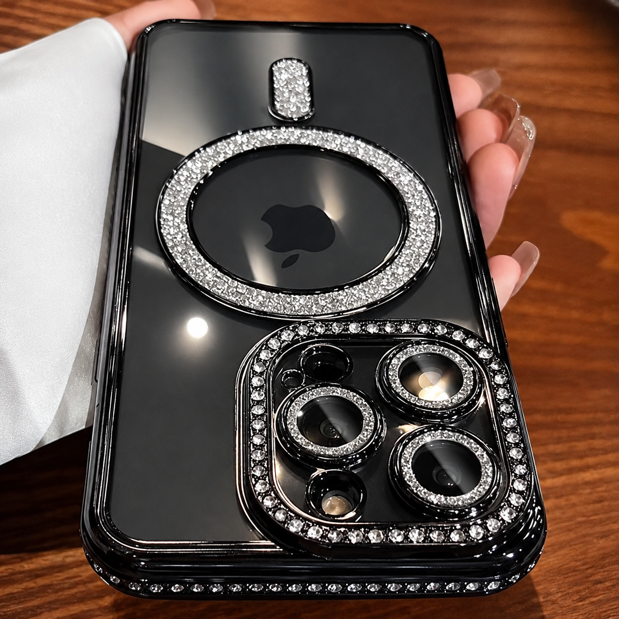 Premium iPhone Case MagSafe Compatible Transparent Glitter Diamond Design Shockproof Bumper Protective Cover Camera Lens Guard Ultra Thin Slim Design