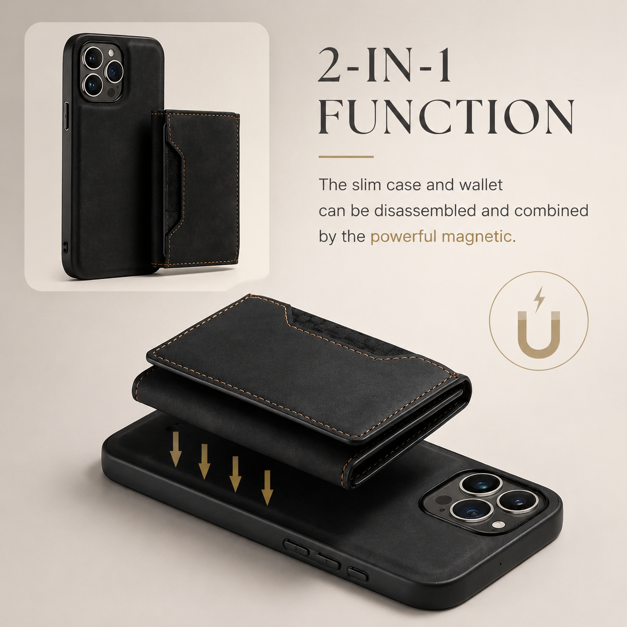 Premium iPhone Case Magnetic Leather Wallet Cover Card Holder Kickstand Money Slot Shockproof Protective Cover Anti Scratch Slim Half Wrapped