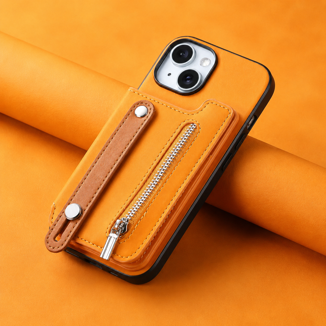 Premium iPhone Wallet Case Detachable Zipper Flip Cover PU Leather Card Holder Magnetic Closure Wrist Strap Shockproof Full Coverage Protective Design