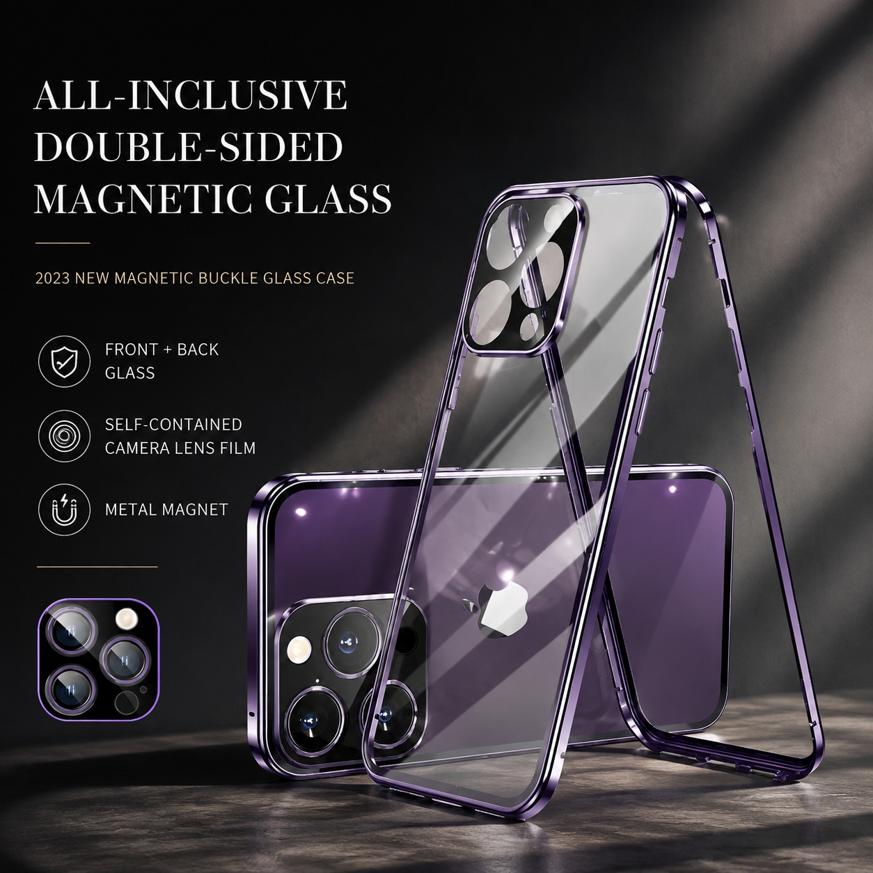 Premium iPhone Case MagSafe Compatible Magnetic Fit Double Sided Tempered Glass Metal Frame 360 Full Body Shockproof Cover Camera Lens Protection Slim Design